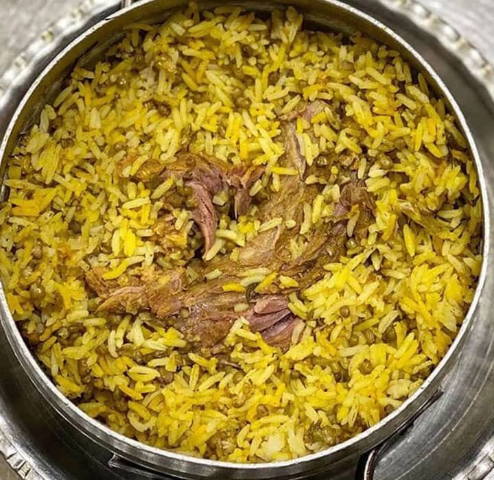 Mung Bean Rice with Braised Lamb (Mash Polo ba Gosht Barreh)